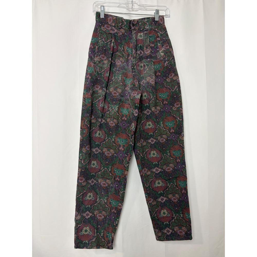 Bon Magique Vintage High‎ Waist Paisley Tapered Leg Cotton Pants 80s Retro 7/8